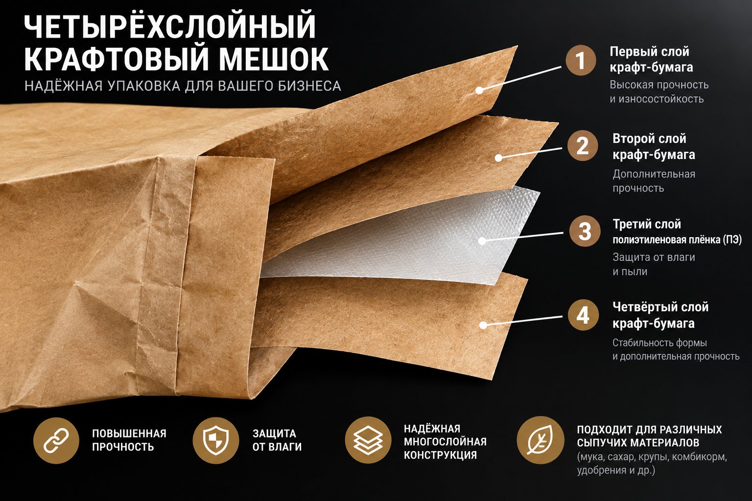 Крафтовый мешок четырёхслойный